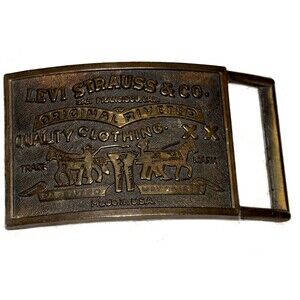Vintage 1970s Levi Strauss & Co. Original Riveted Brass Belt Buckle Made USA